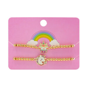 gold beaded charm bracelets – unicorn & cupcake