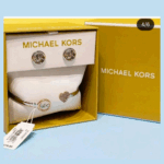 luxury logo stud earrings & heart accent bangle set