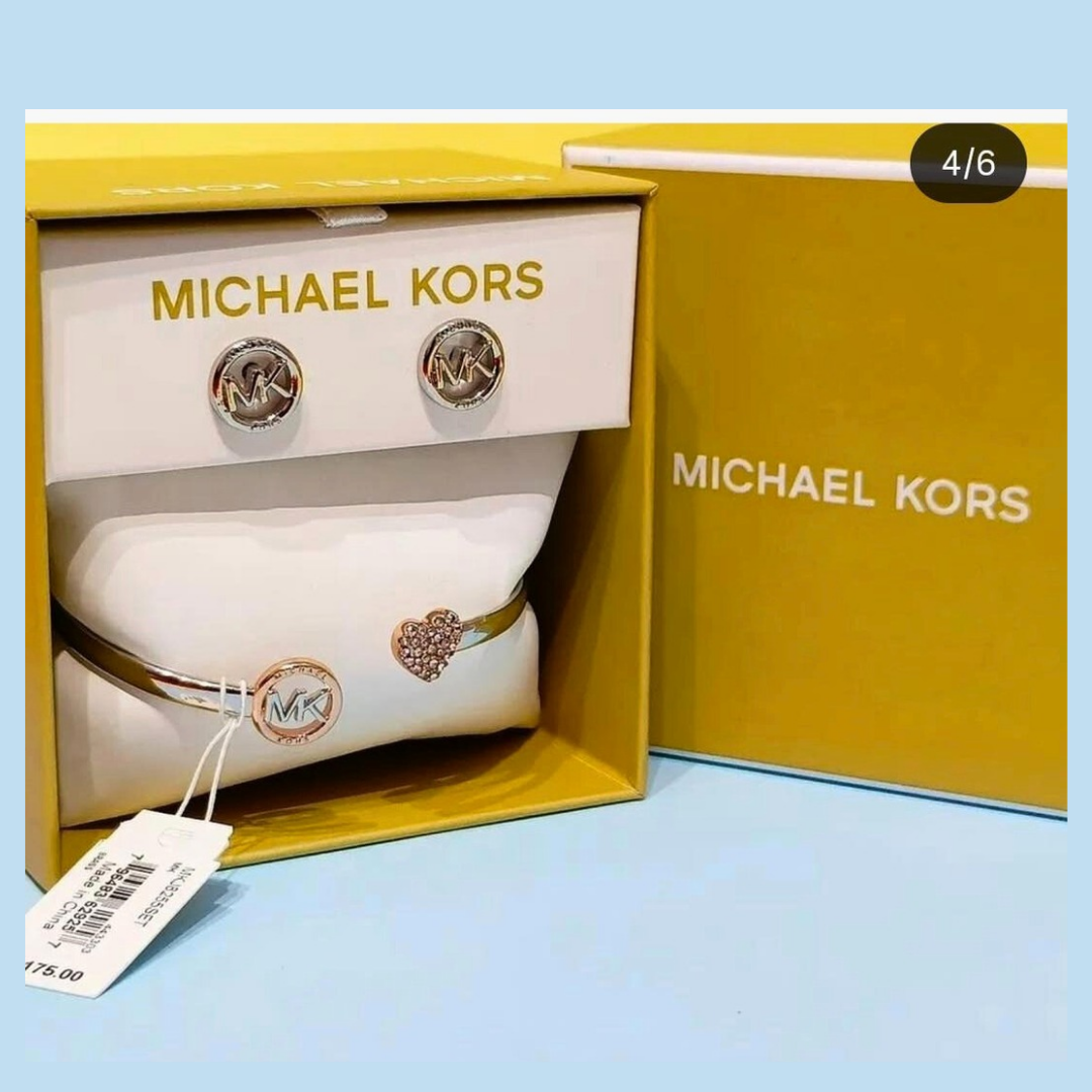 luxury logo stud earrings & heart accent bangle set