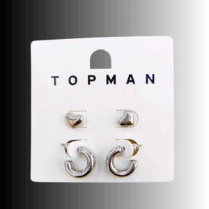 topman silver tone heart stud & chunky hoop earring set