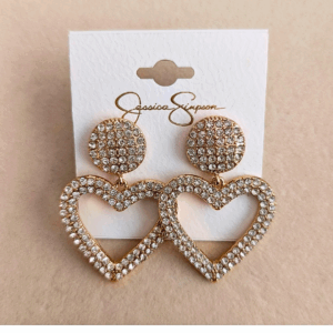 gold tone crystal heart drop earrings