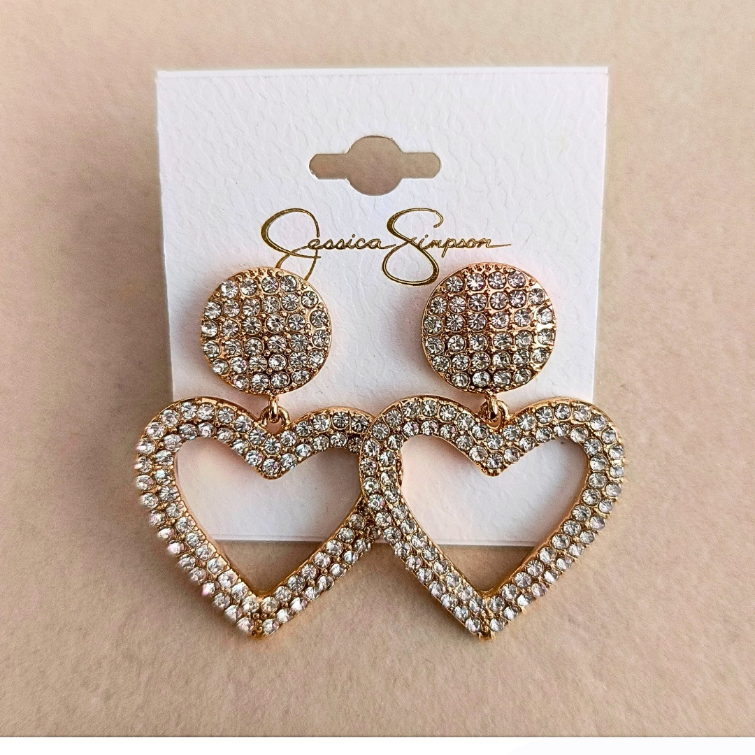 gold tone crystal heart drop earrings