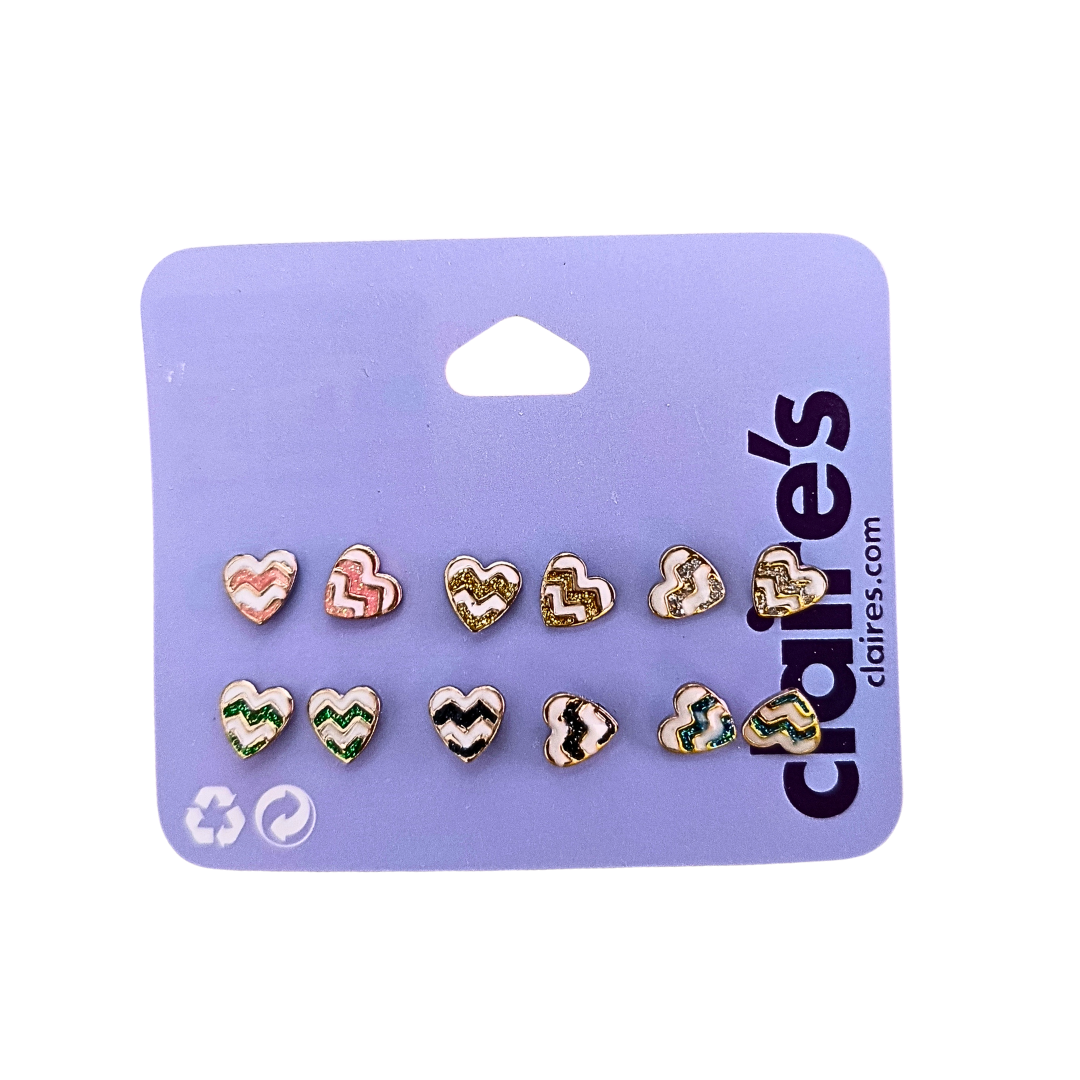 chevron glitter set of 10 mini heart stud earrings