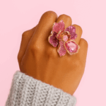 pink crystal floral statement ring