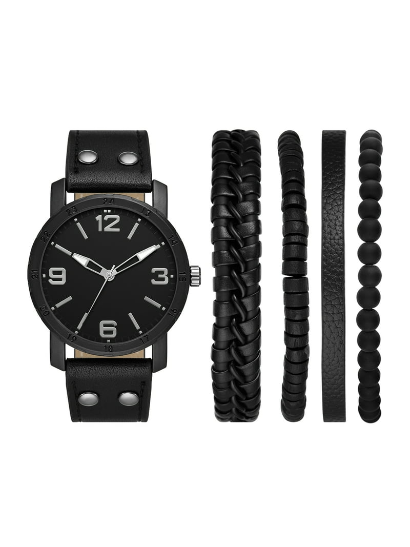 men’s black watch & bracelet gift set