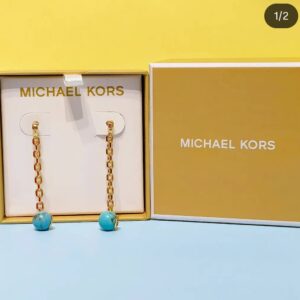 gold tone chain drop earrings with turquoise beads