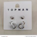 topman silver tone heart stud & chunky hoop earring set