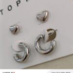 topman silver tone heart stud & chunky hoop earring set