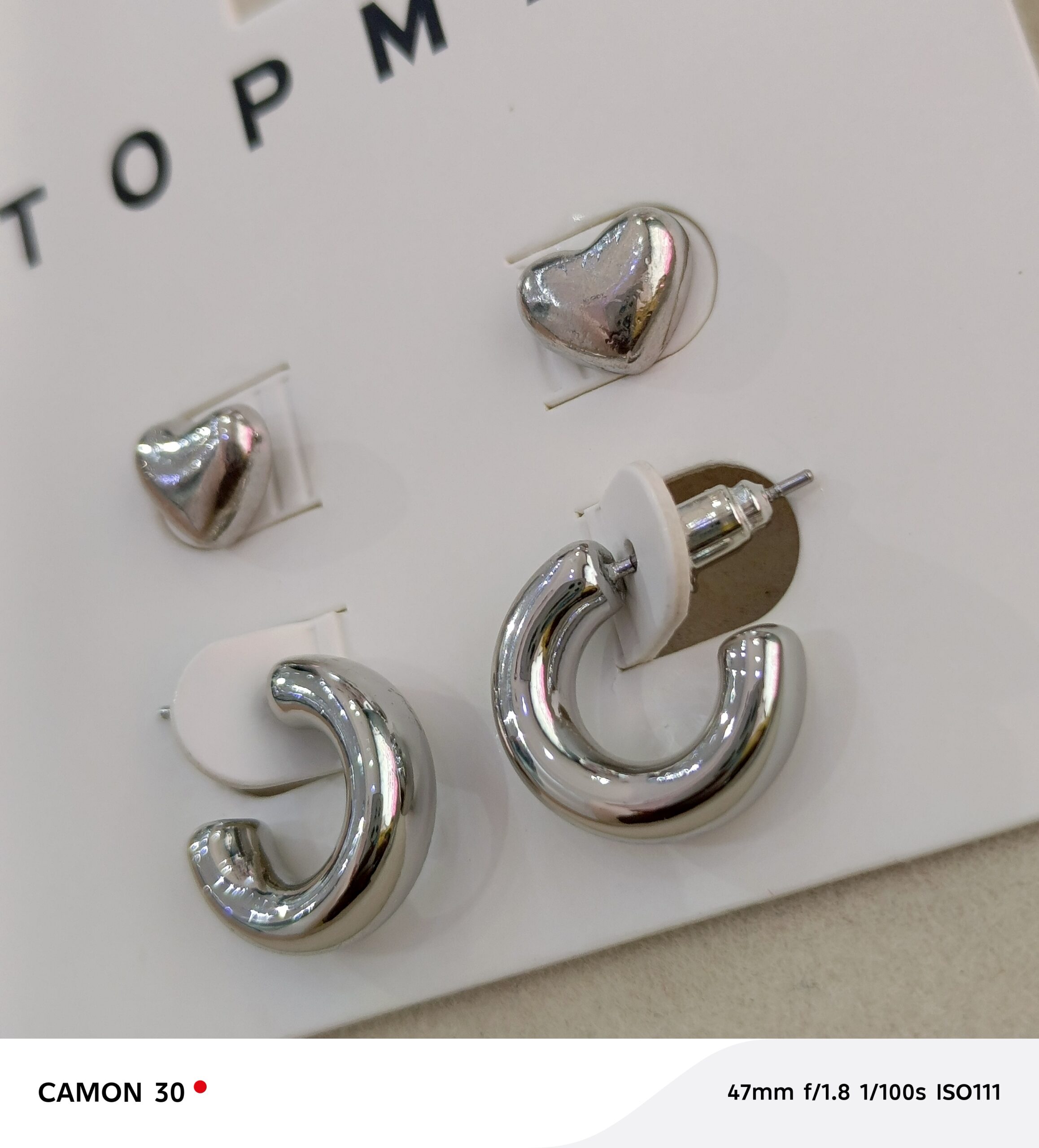 topman silver tone heart stud & chunky hoop earring set