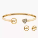 luxury logo stud earrings & heart accent bangle set