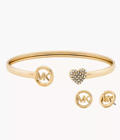 luxury logo stud earrings & heart accent bangle set