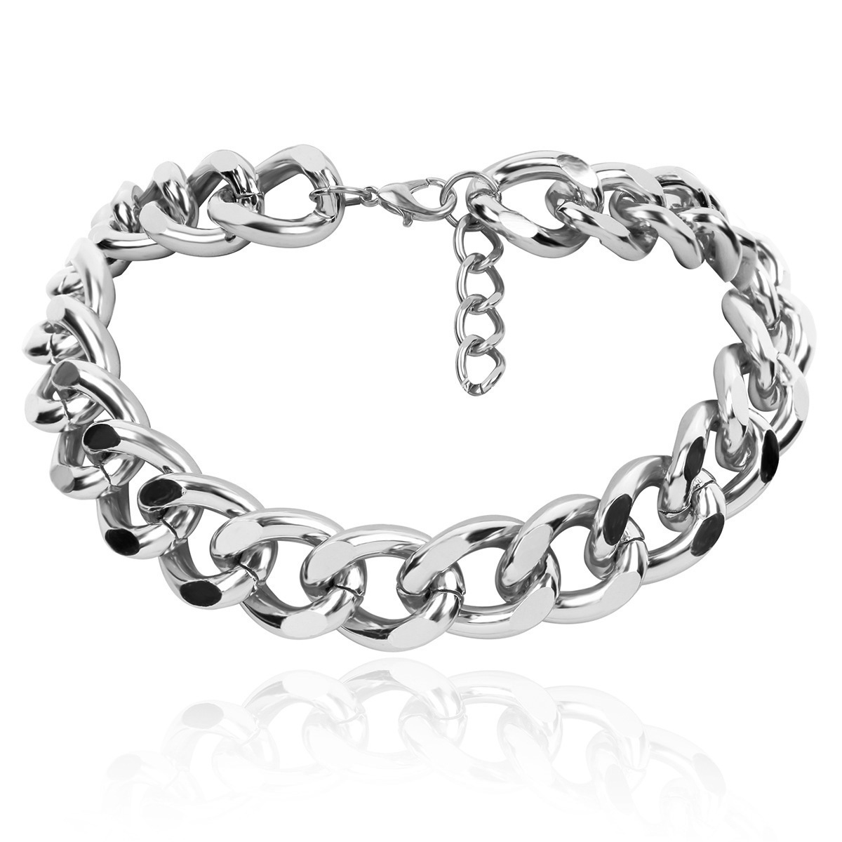 chunky silver tone curb chain bracelet