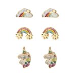 rainbow & unicorn enamel stud earrings – 3 pair set