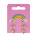 rainbow & unicorn enamel stud earrings – 3 pair set