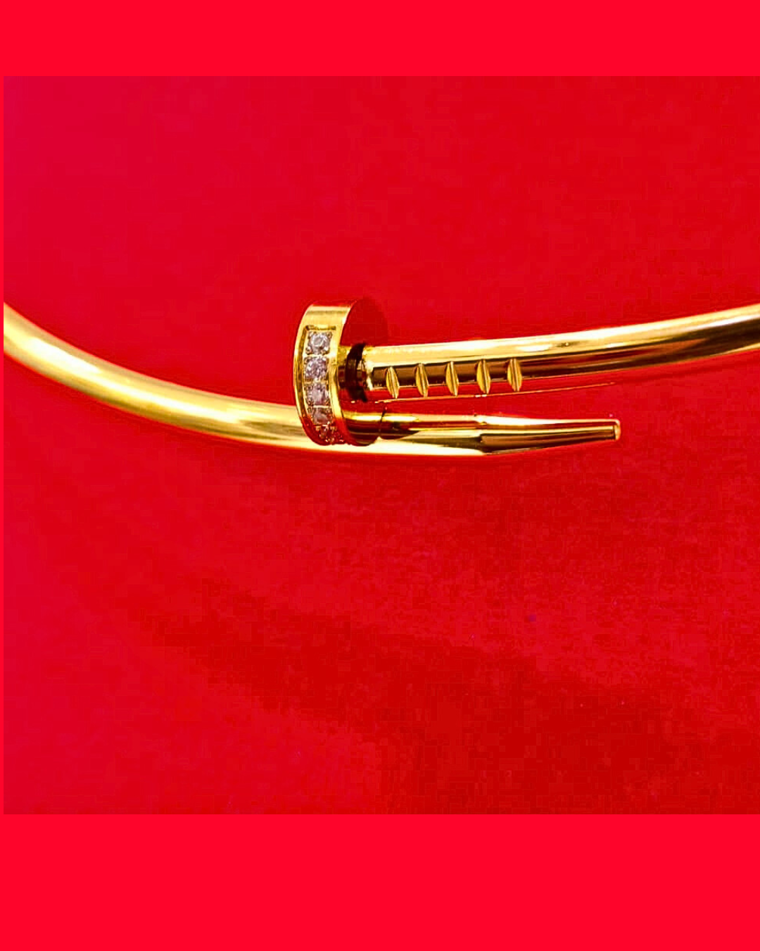 gold tone nail collar necklace with crystal accent