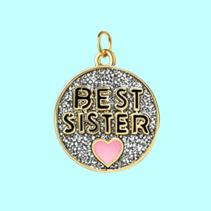 “best sister” glitter heart charm pendant – gold tone