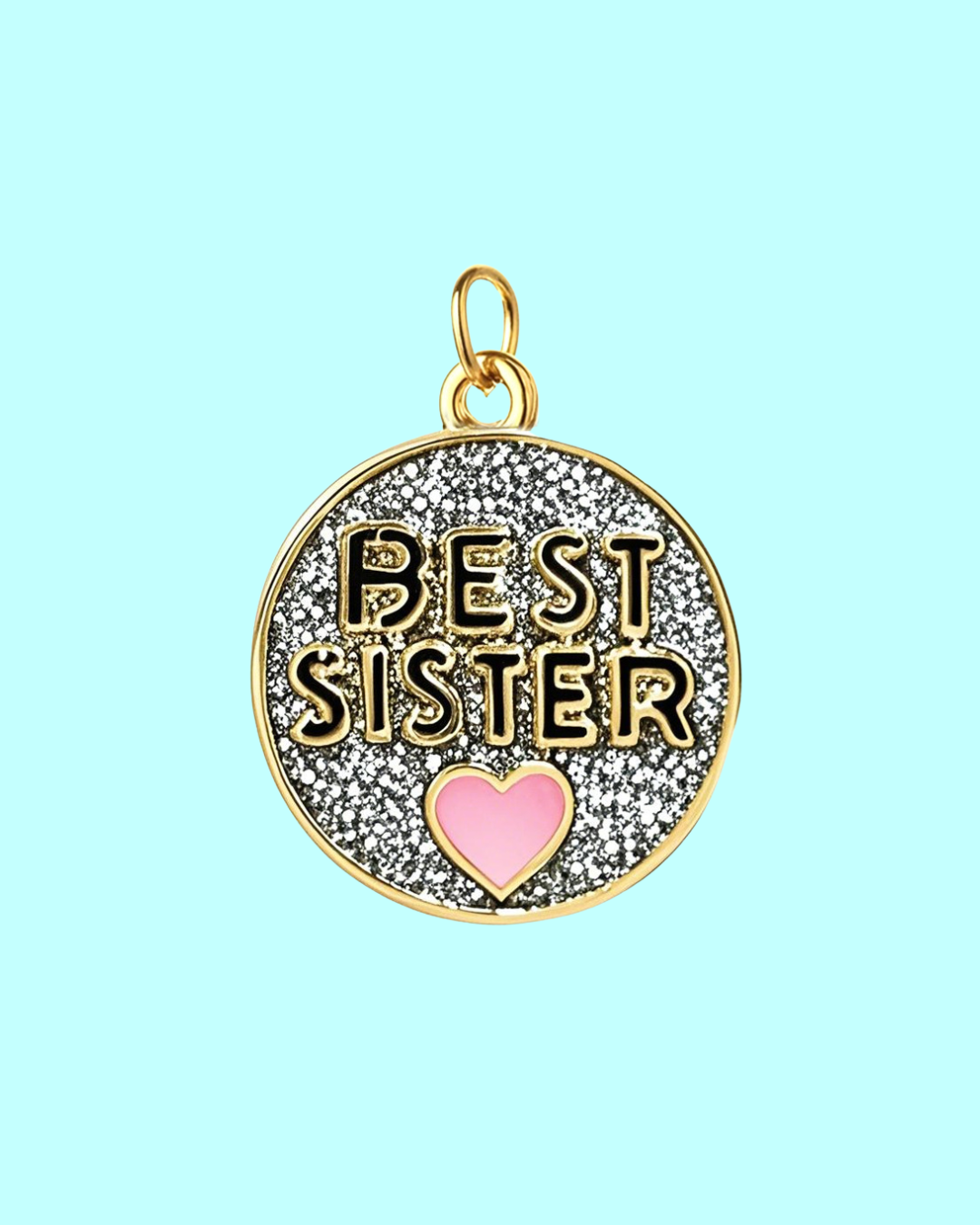 “best sister” glitter heart charm pendant – gold tone