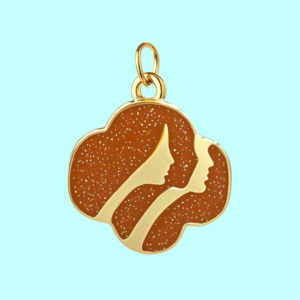 golden silhouette double face charm pendant – glitter enamel