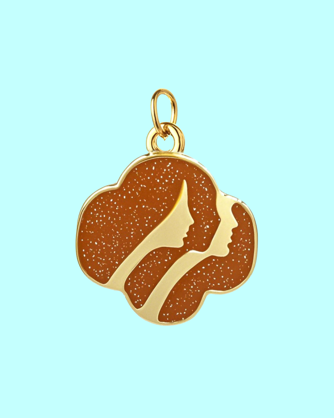 golden silhouette double face charm pendant – glitter enamel