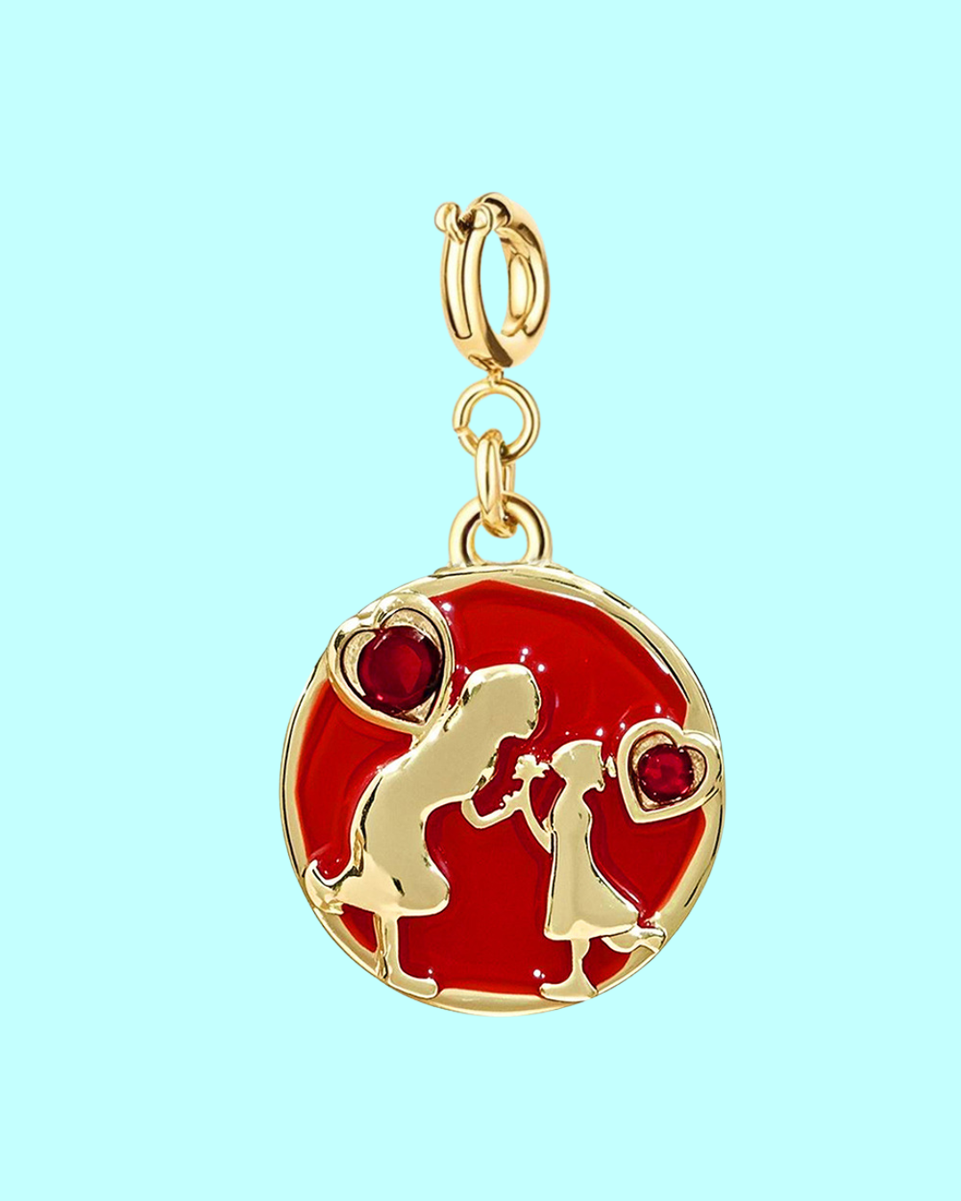 gold mother & child heart balloon charm pendant – red enamel