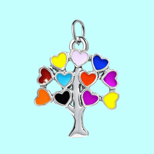 silver tree of hearts charm pendant – multicolor enamel