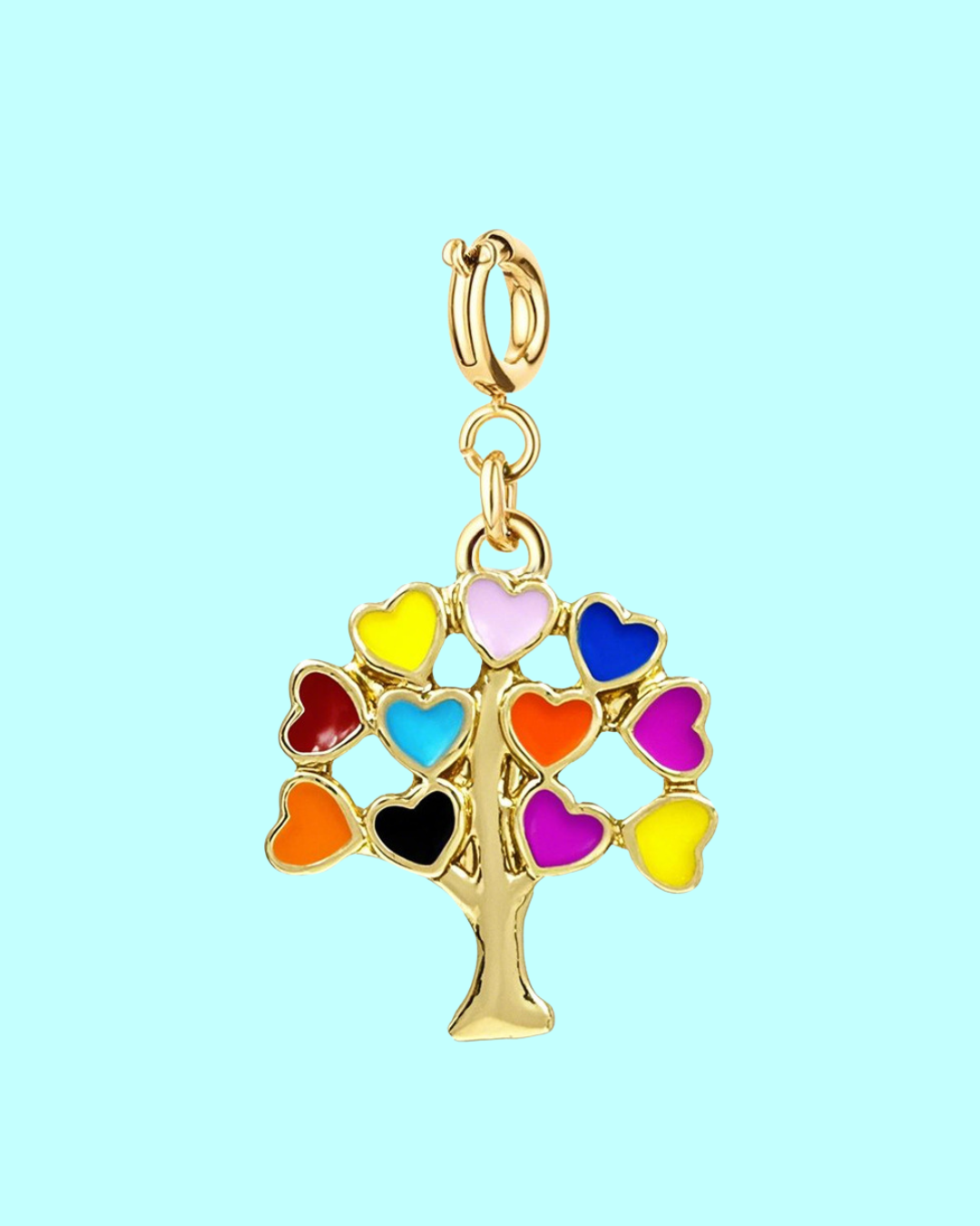gold tree of hearts charm pendant – multicolor enamel