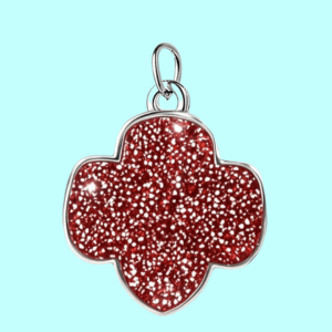 red glitter clover charm pendant – silver tone