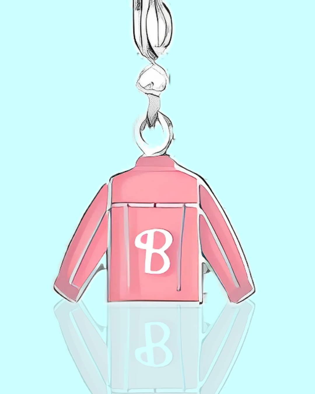 pink jacket “b” charm pendant – silver tone