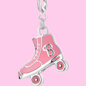 pink roller skate “b” charm pendant – silver tone