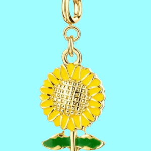 golden sunflower charm pendant – yellow & green enamel