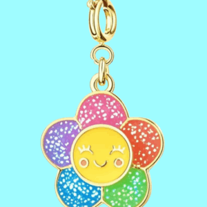rainbow smiling flower charm pendant – glitter enamel