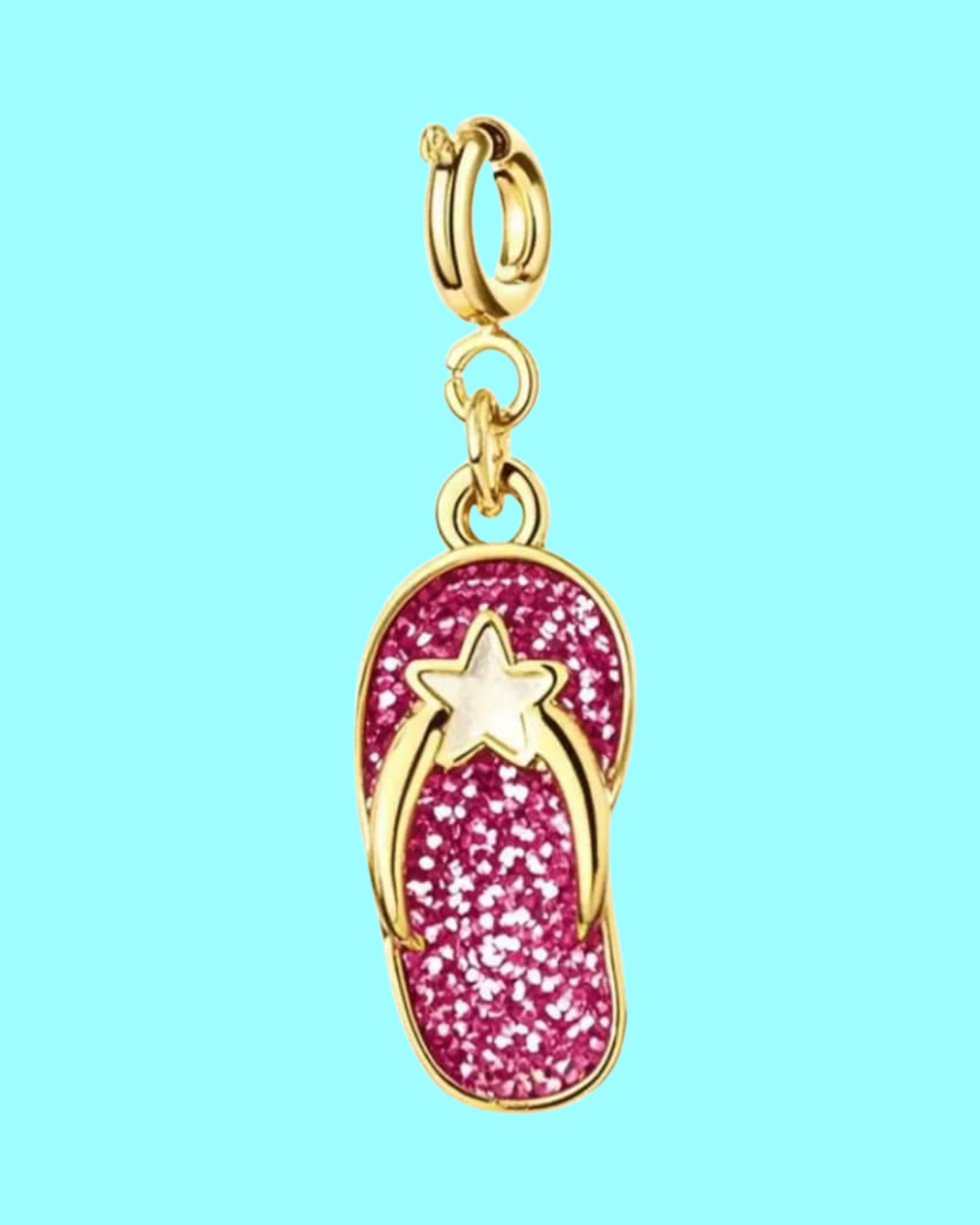pink glitter flip flop charm pendant – gold finish
