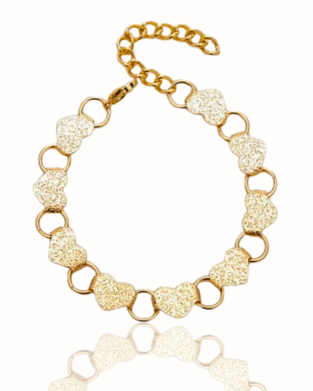 sparkling gold heart link bracelet