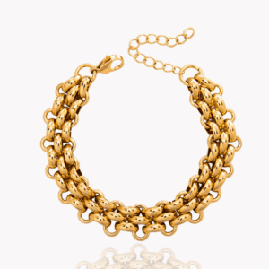 bold double link gold chain bracelet