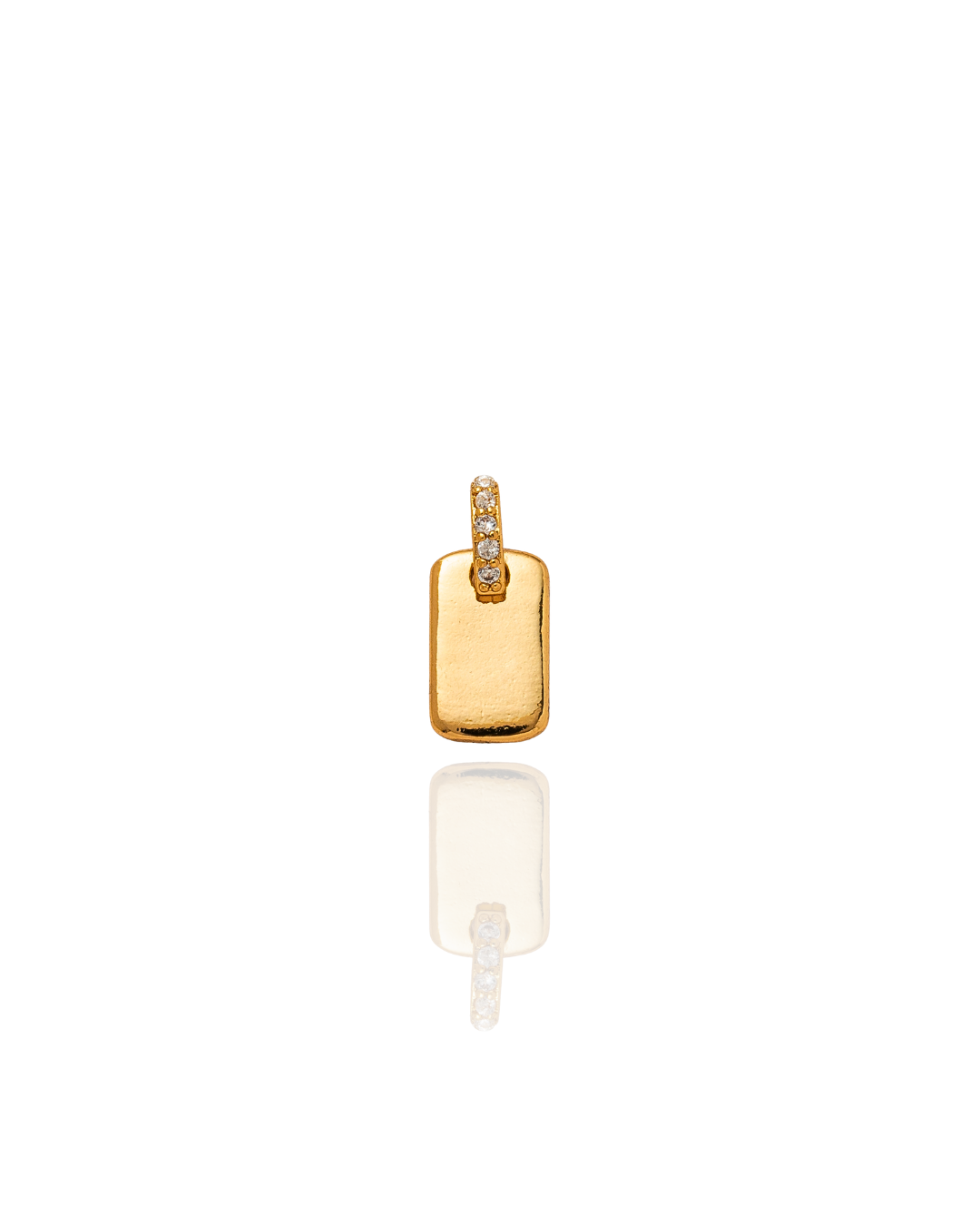 rectangular gold tag charm with sparkling bail