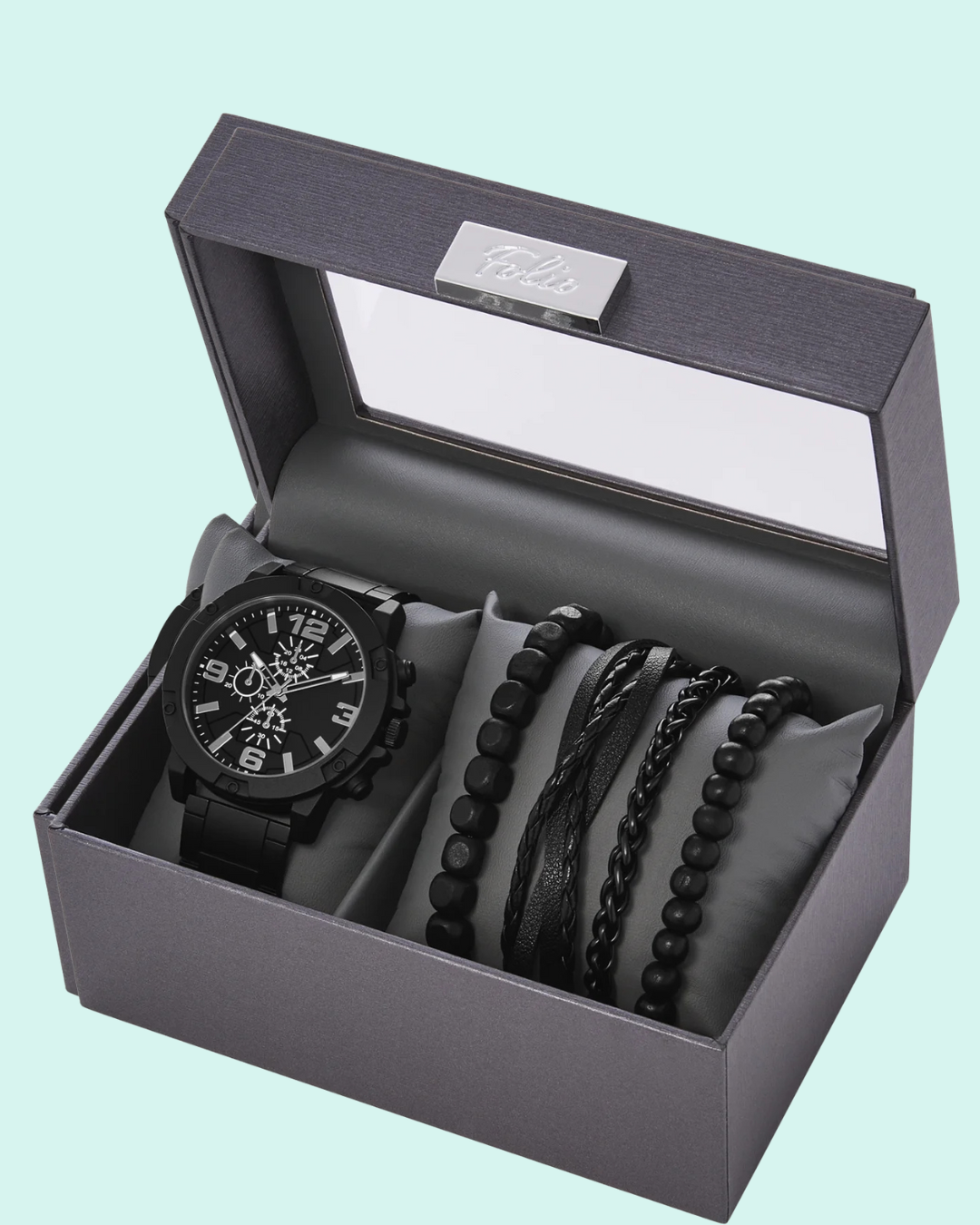 men’s black watch & bracelet gift set