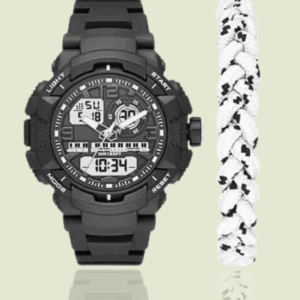 men's sport watch set with white and black nylon sport bracelet