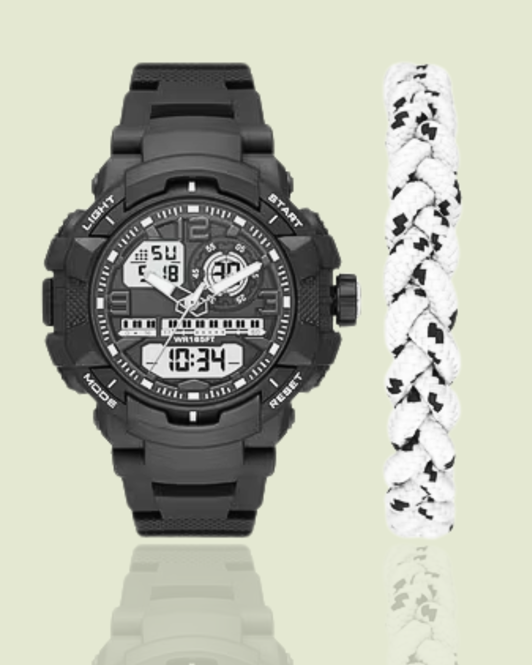 men's sport watch set with white and black nylon sport bracelet