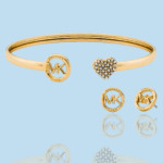 luxury logo stud earrings & heart accent bangle set