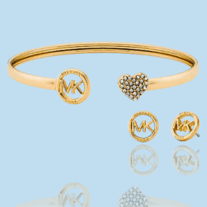 luxury logo stud earrings & heart accent bangle set