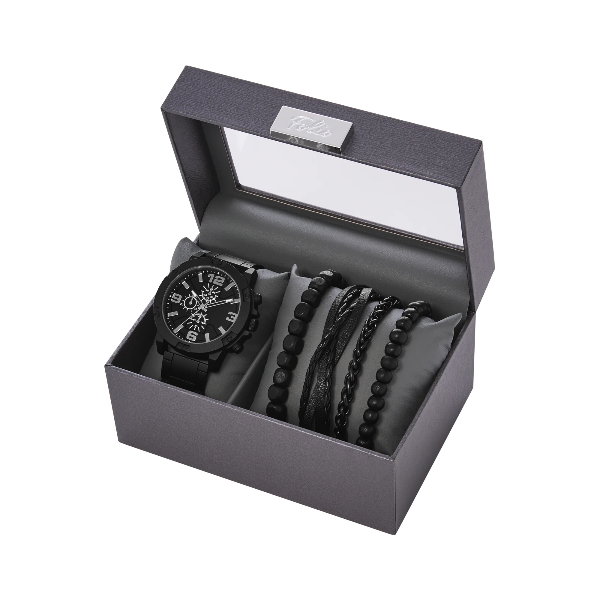 men’s black watch & bracelet gift set