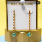 gold tone chain drop earrings with turquoise beads
