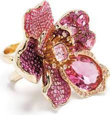 pink crystal floral statement ring