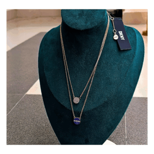 gold 2 rows pave discs necklace.