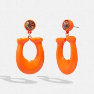 coach large signature enamel earring in orange with crystal stud