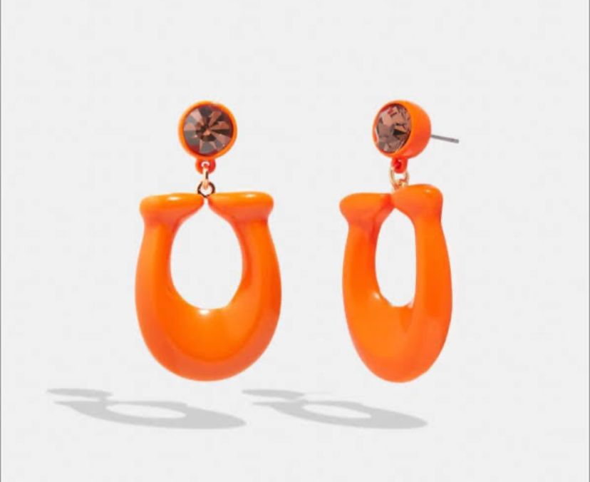coach large signature enamel earring in orange with crystal stud