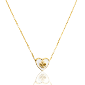 white and gold heart logo pendant necklace
