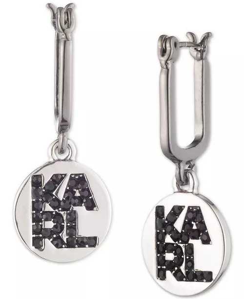 silver tone jet logo drop earrings