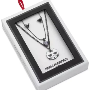 hematite tone choupette layered pendant necklace & triangle stud earrings set