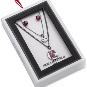 hematite tone choupette layered pendant necklace & triangle stud earrings set